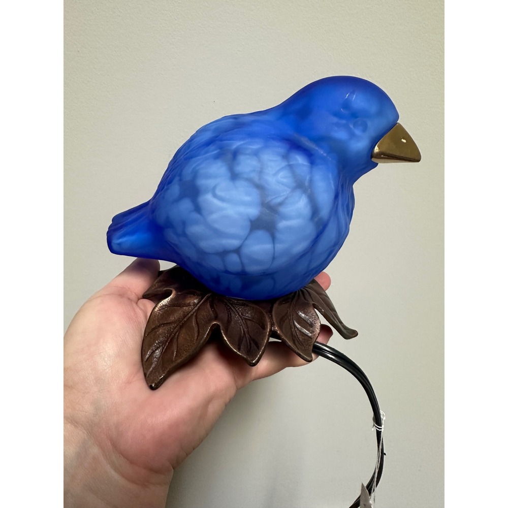 TIN CHI Andrea By Sadek Cobalt Blue Glass Bird Lamp Solid Brass Base with box - Picture 7 of 10
